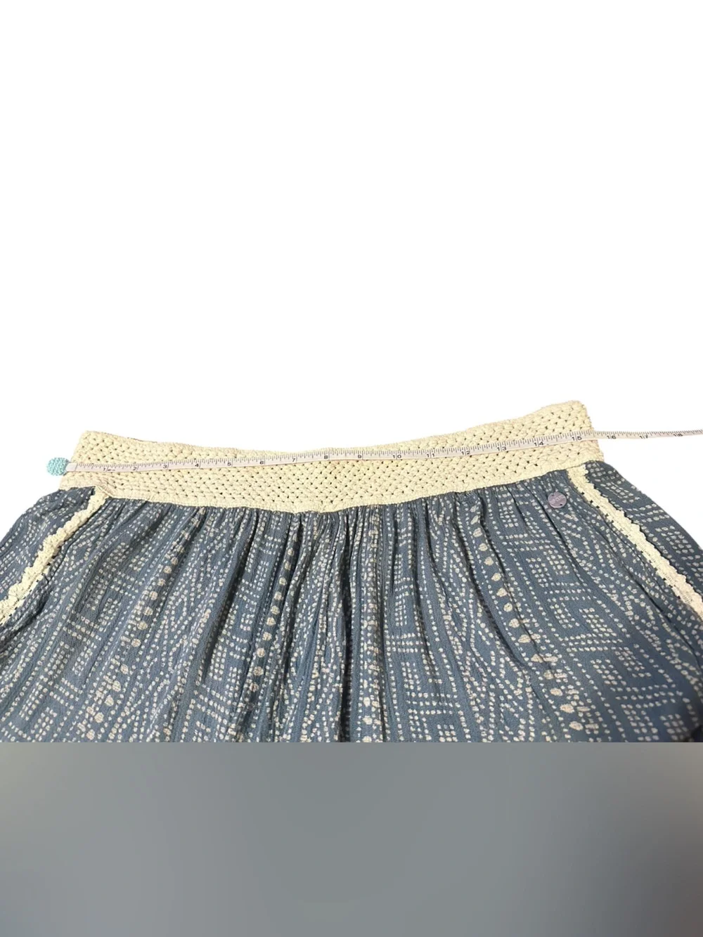 Rip Curl Blue Patterned Crochet Waist Shorts with Cream Trim